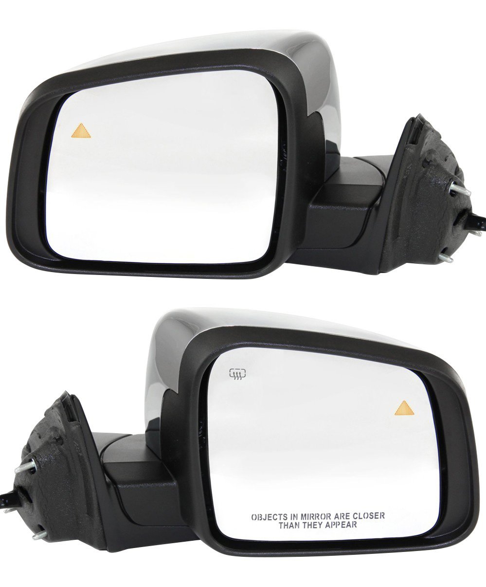 Mirror Pair/Set for Jeep Grand Cherokee 2011-2022, Power, Manual Folding, Heated, Chrome, with Blind Spot Detection, Memory, and Signal Light, without Auto Dimming and Puddle Light, Right (Passenger) and Left (Driver) Replacement