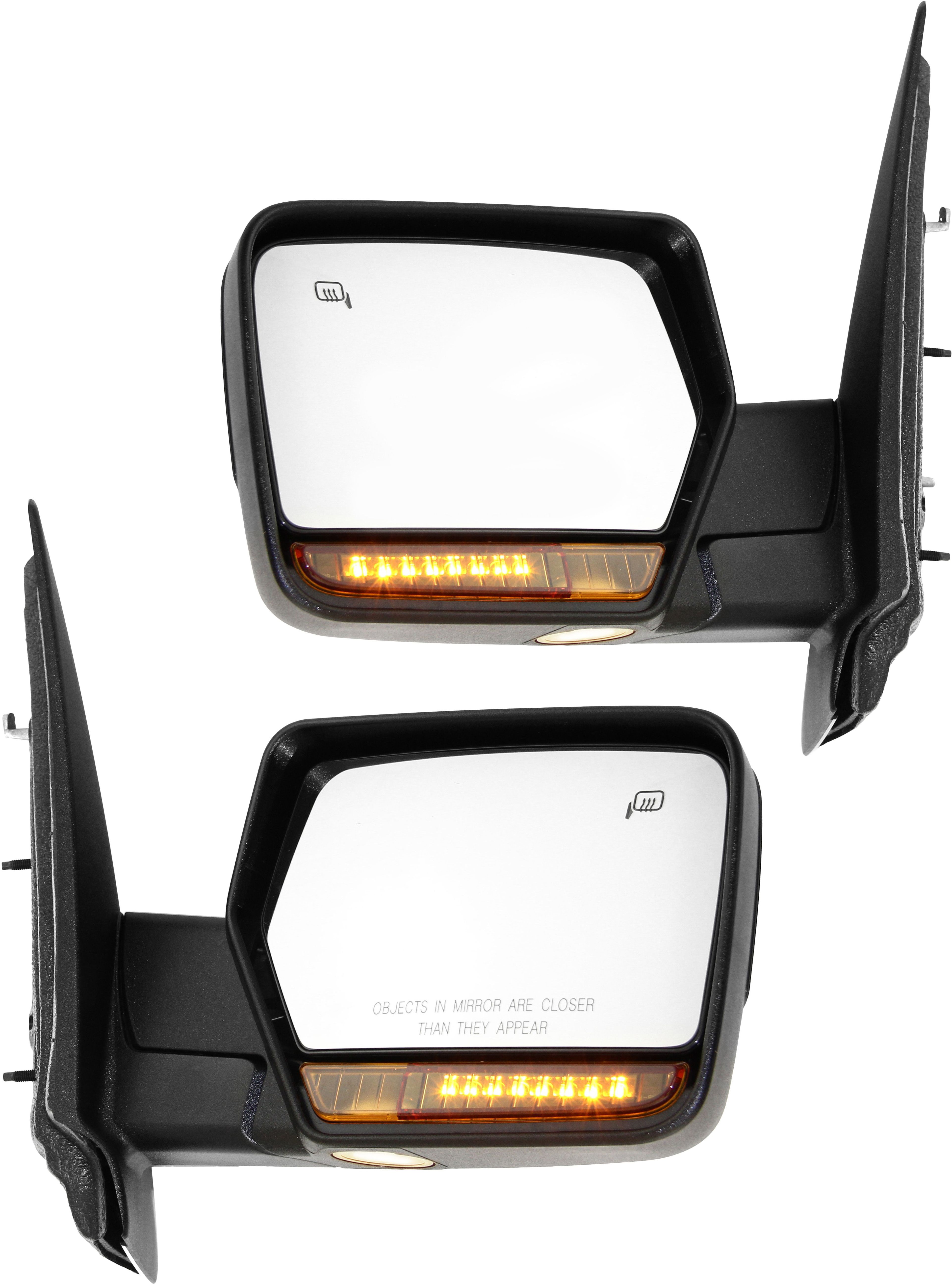 Mirror Pair/Set for 2007-2008 Lincoln Expedition/Navigator, Right (Passenger) and Left (Driver), Non-Towing, Power, Power Folding, Heated, Chrome, with In-Housing Signal Light and Memory, without Auto Dimming and Blind Spot Detection, Replacement