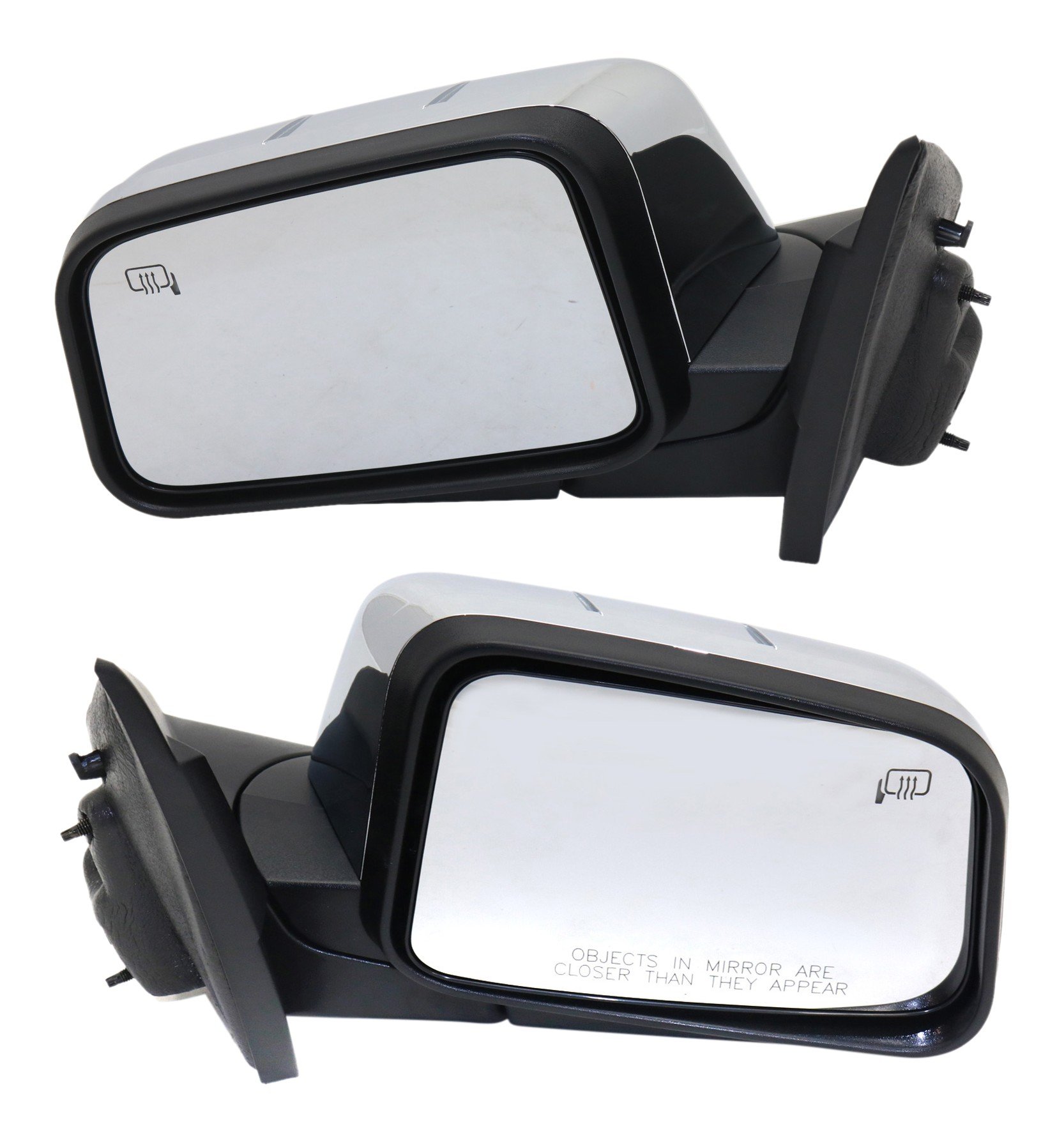Mirror Pair/Set for 2007 Lincoln MKX Right (Passenger) and Left (Driver), Power Adjust, Heated, Chrome, with Puddle Light, without Memory, Manual Folding Replacement