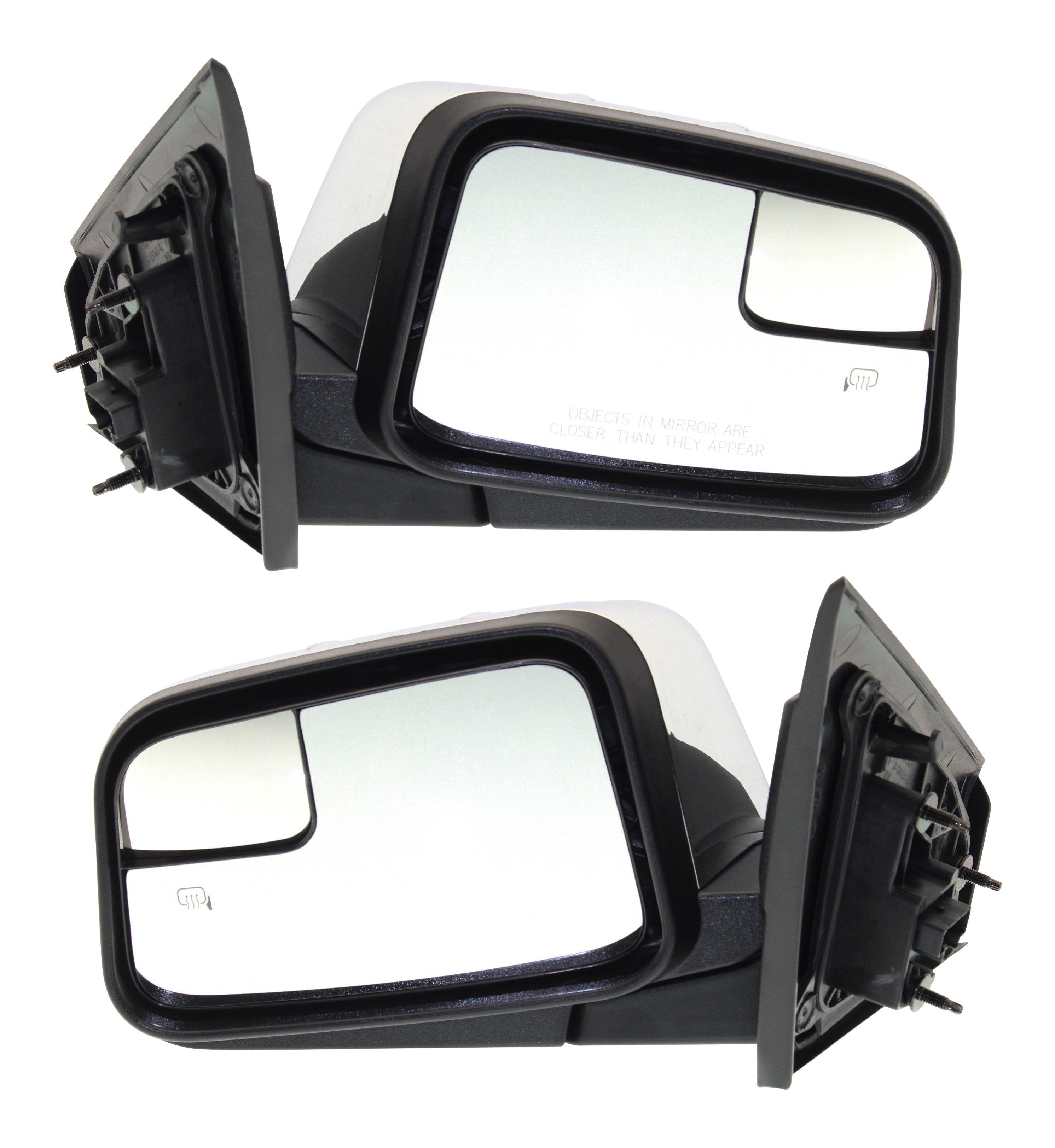 Mirror Pair/Set for Lincoln MKX 2010, Right (Passenger) and Left (Driver), Power Adjustment, Manual Folding, Heated, Chrome Finished, with Blind Spot Glass and Puddle Light, without Memory, Replacement