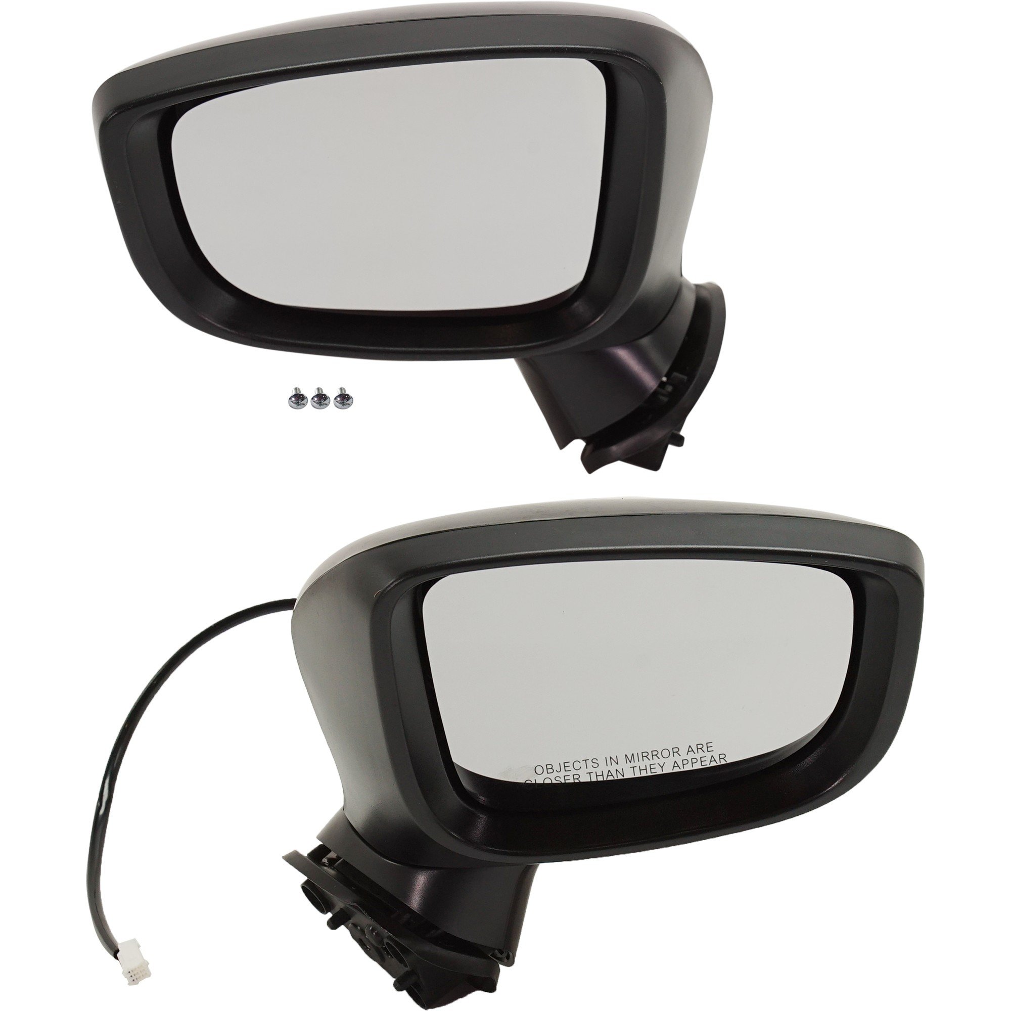 Mirror Pair/Set for Mazda Mazda 3 2017-2018, Right (Passenger) and Left (Driver), Power Adjust, Manual Folding, Non-Heated, Paintable, without Blind Spot Detection and Signal Light, Japan Built Vehicle Replacement