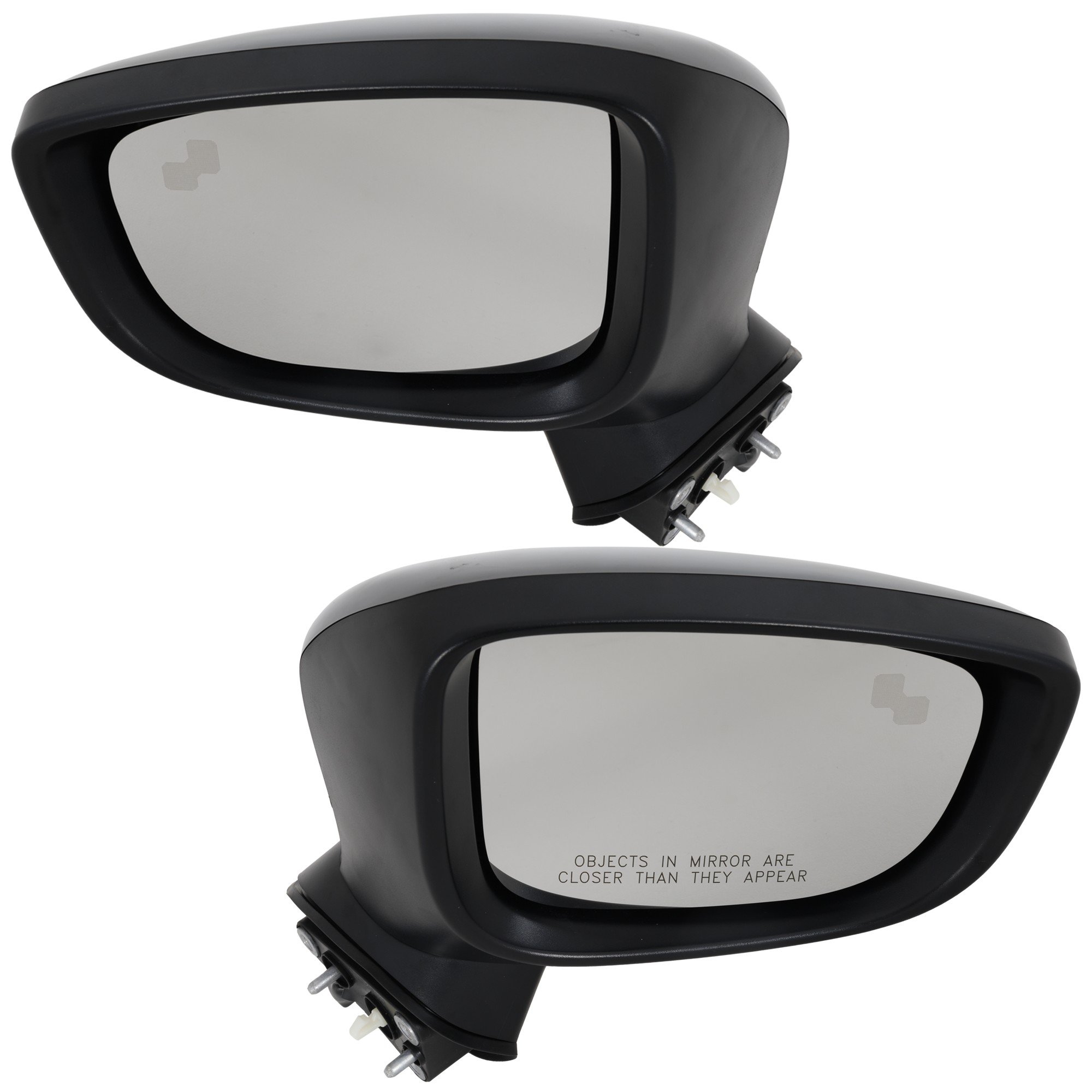 Mirror Pair/Set for Mazda 3 2017-2018, Right (Passenger) and Left (Driver), Manual Folding, Power, Non-Heated, Paintable, with Blind Spot Detection and Signal Light, Mexico Built Vehicle, Hatchback/Sedan Replacement