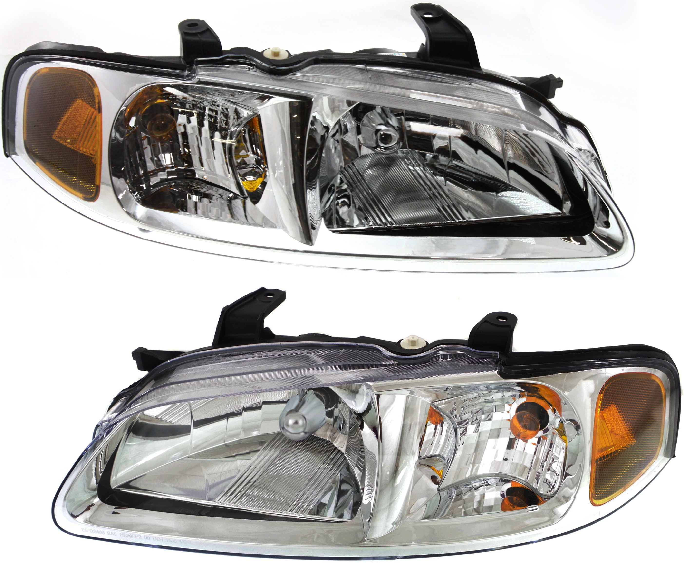 Headlight Assembly Pair/Set for 2002-2003 Nissan Sentra CA/GXE/XE/Limited Models, Halogen, Right (Passenger) and Left (Driver), w/ Chrome Trim - Replacement