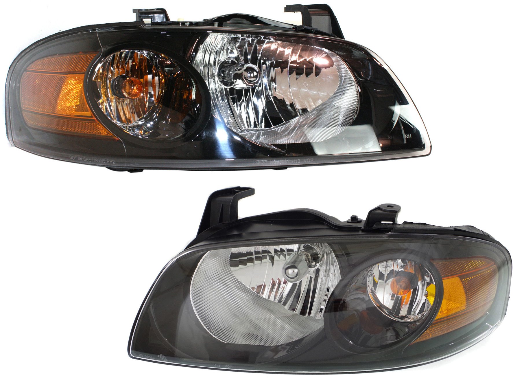 Headlight Assembly Pair/Set for Nissan Sentra 2004-2006, Right (Passenger) and Left (Driver), Halogen, Black Interior, Suitable for SE-R/SE-R Spec V Models, Replacement