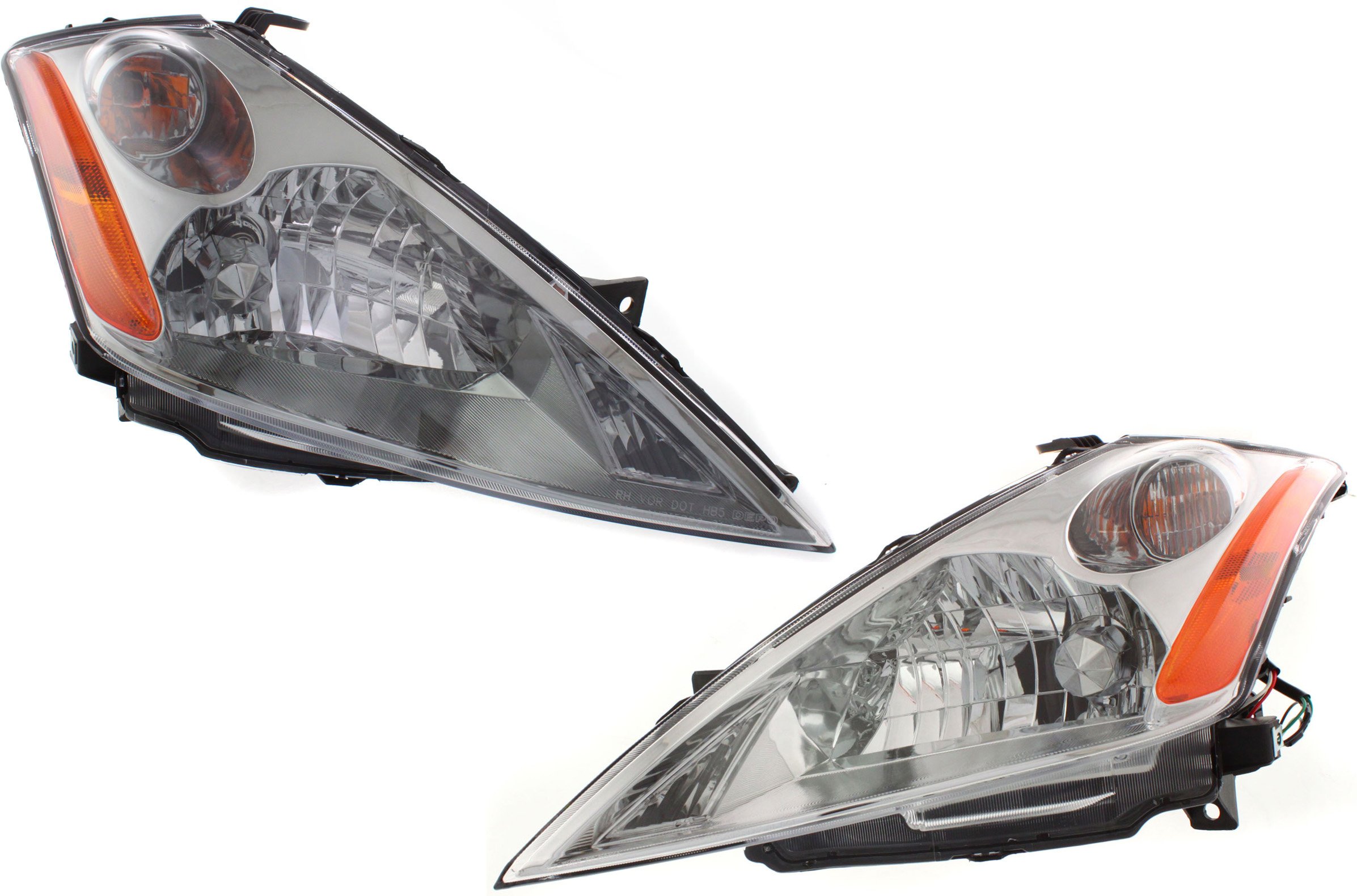 Headlight Assembly Pair/Set for Nissan Murano 2003-2007, Right (Passenger) and Left (Driver), Halogen, with Chrome Interior, Replacement