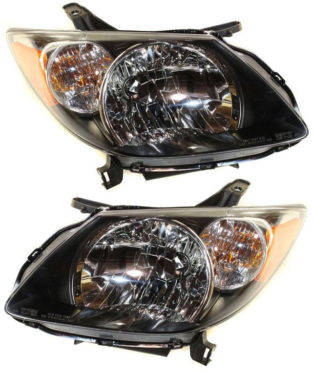 Headlight Assembly for VIBE 2003-2004, Right (Passenger) and Left (Driver), Halogen Lighting, Black Interior, Replacement Pair/Set