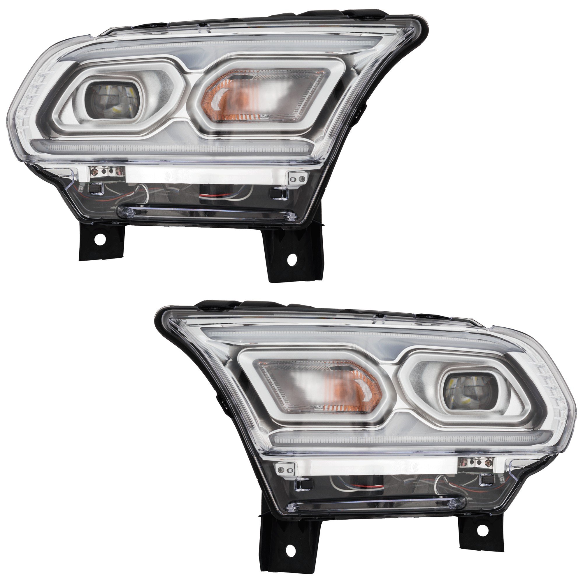 Pair/Set - LED Headlight Assembly Pair/Set for Dodge Durango 2021-2022, Right (Passenger) and Left (Driver), Standard Type, Chrome Interior, with Daytime Running Light, Replacement