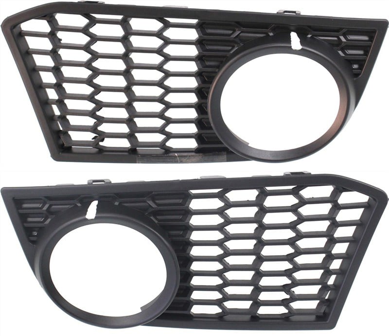 Front Fog Light Molding Pair/Set for BMW 5-Series 2011-2013, Right (Passenger) and Left (Driver), Textured Black, with M Package, Sedan - Replacement Models: for 528i, 535i, 550i.