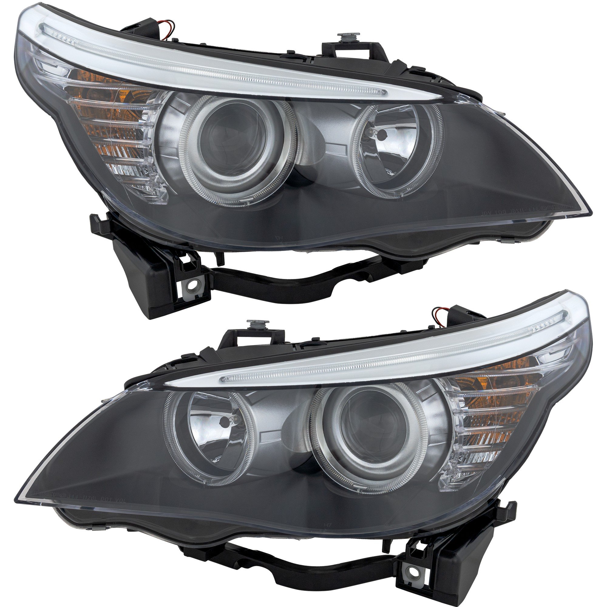 Headlight Assembly Pair/Set for BMW 5-Series Sedan/Wagon (2008-2010), Halogen, Right (Passenger) and Left (Driver), Replacement - Fits: 520i, 523i, 525i, 528i, 530i, 535i, 540i, 550i, M5.