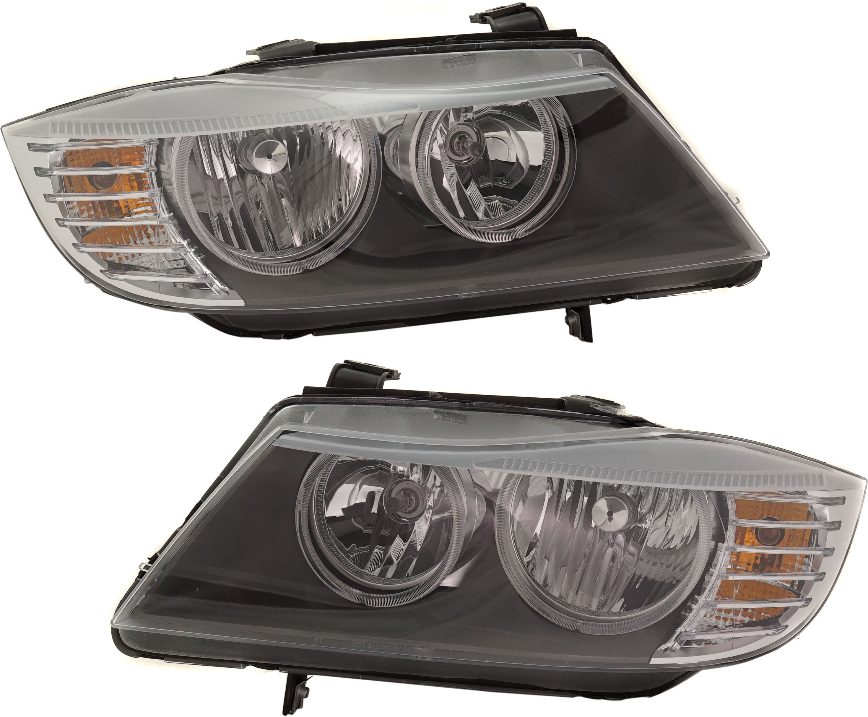 Headlight Pair/Set for BMW 3-Series 2009-2012, Right (Passenger) and Left (Driver) Side, Lens and Housing, Halogen, Sedan/Wagon, Replacement Models: for 320i, 323i, 325i, 328i, 330i, 335i.