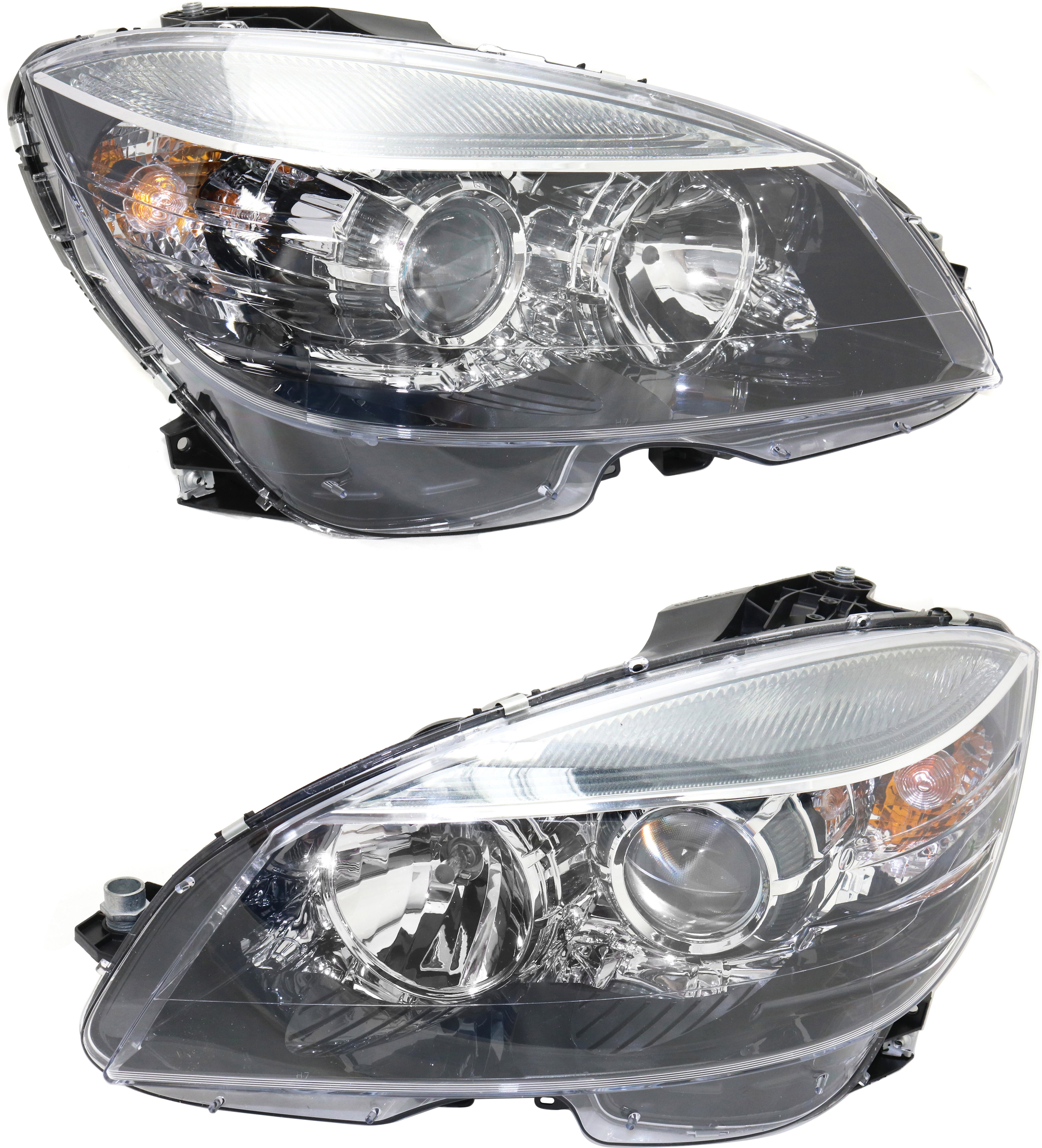 Headlight Assembly Pair/Set for C-Class Mercedes-Benz 2008-2011, Left (Driver) and Right (Passenger), Halogen, Black Interior, From 02/09/2007, Replacement