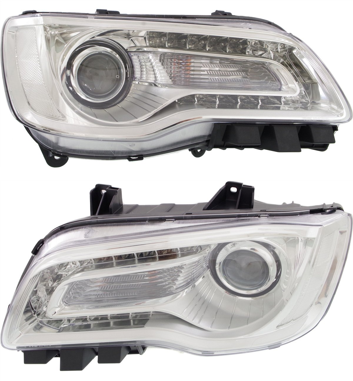 Headlight Assembly Pair/Set for 2015-2017 Chrysler 300, Right (Passenger) and Left (Driver), Halogen Replacement