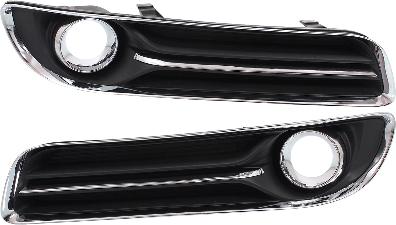 Front Fog Light Molding Pair/Set for Chrysler 300 2011-2014, Right (Passenger) and Left (Driver), Black with Chrome Trim, with ACC, Excluding SRT-8 Model - Replacement