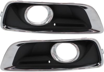 Front Fog Light Molding Pair/Set for Chevrolet Malibu 2013-2015, Malibu Limited 2016, Right (Passenger) and Left (Driver), Black with Chrome Trim, Replacement