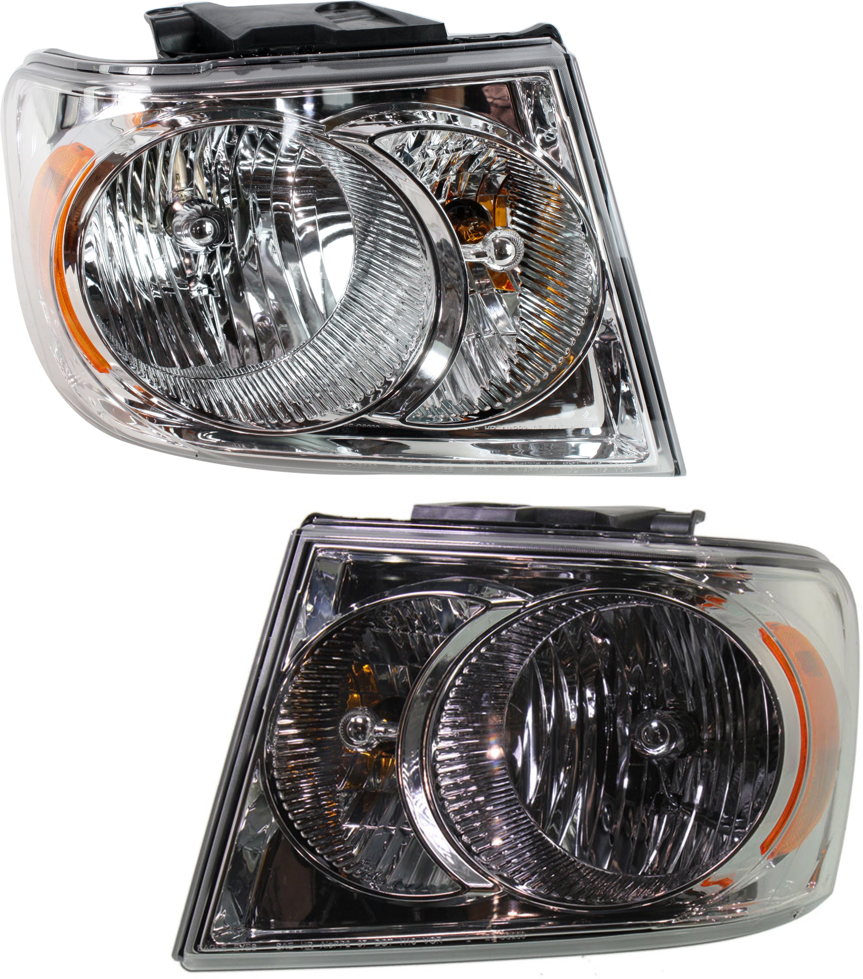 Headlight Assembly Pair/Set for 2007-2009 Dodge Durango, Right (Passenger) and Left (Driver), Halogen, Chrome Interior, Replacement