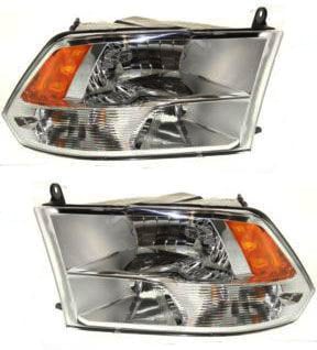 Headlight Assembly for Dodge Ram Full Size P/U 2009-2018, Right (Passenger) and Left (Driver), Halogen with Quad Lights, Code LME Replacement Pair/Set