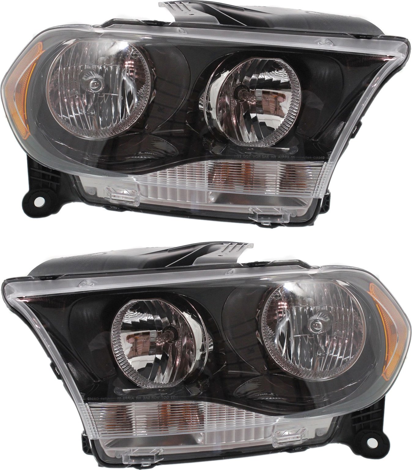 Pair/Set - Headlight Assembly for Dodge Durango 2011-2013, Halogen, Right (Passenger) and Left (Driver), Black Interior, Replacement