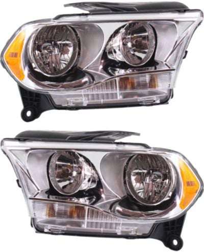 Headlight Assembly Pair/Set for Dodge Durango 2011-2013, Right (Passenger) and Left (Driver), Halogen, Chrome Interior, Replacement