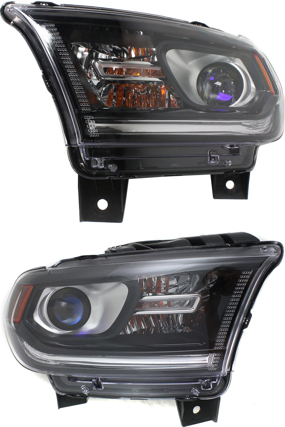 Pair/Set - Headlight Assembly for Dodge Durango 2014-2017, Right (Passenger) and Left (Driver), Halogen, Without LED Daytime Running Light, Replacement