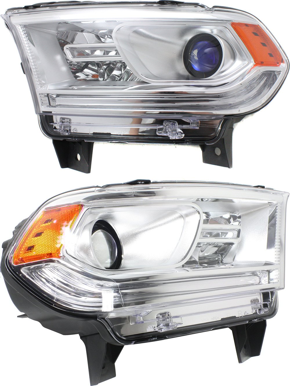 Headlight Assembly Pair/Set for Dodge Durango 2014-2017, Right (Passenger) and Left (Driver), Halogen, without LED Daytime Running Lights, Chrome Interior Replacement