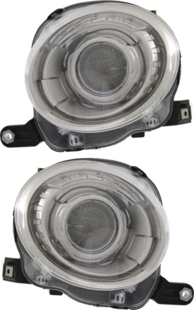 Headlight Assembly Pair/Set for Fiat 500 2012-2019, Halogen, Right (Passenger) and Left (Driver), Without Black Trim, Replacement