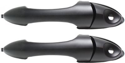 Front Door Handle Pair/Set for Ford Focus 2000-2007, Right (Passenger) and Left (Driver), Outside, Smooth Black with Keyhole, Cap, Cover, Pad, Handle - Replacement