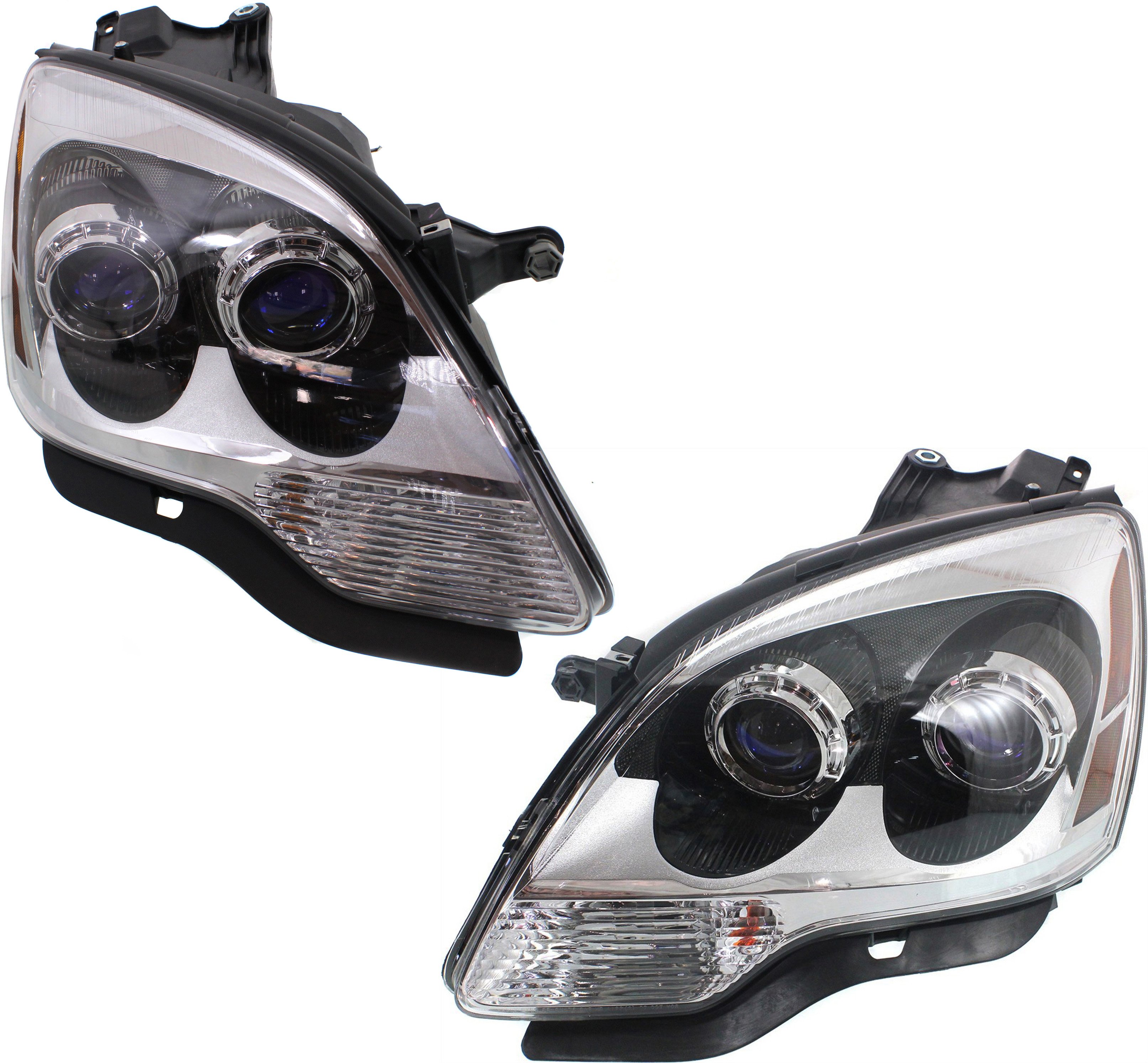 Headlight Assembly Pair/Set for 2007-2009 GMC Acadia with Right (Passenger) and Left (Driver) Halogen, 1st Design, Blue Projector Lens Replacement
