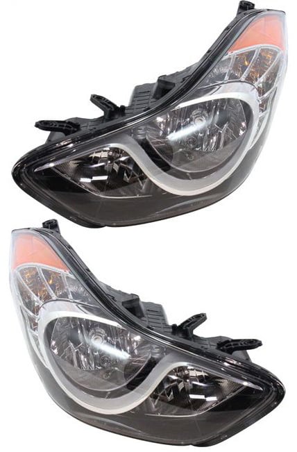 Headlight Assembly Pair/Set for Hyundai Elantra 2011-2013, Right (Passenger) and Left (Driver), Halogen, USA Built, Replacement