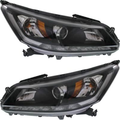 Headlight Assembly for 2013-2015 Honda Accord Sedan, 6 Cyl, EX-L/Touring Models, Right (Passenger) and Left (Driver) Halogen Lights, Replacement Pair/Set