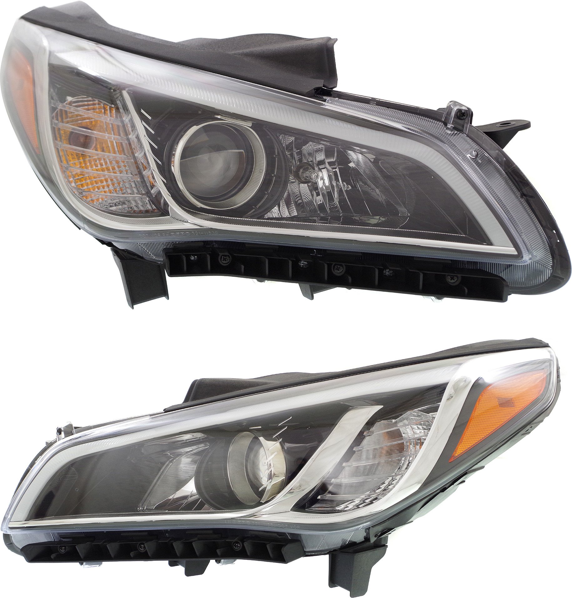 Headlight Assembly Pair/Set for Hyundai Sonata 2015-2017 Sedan, Halogen, without Daytime Running Light, Right (Passenger) and Left (Driver), without Tech and Ultimate Package, Replacement