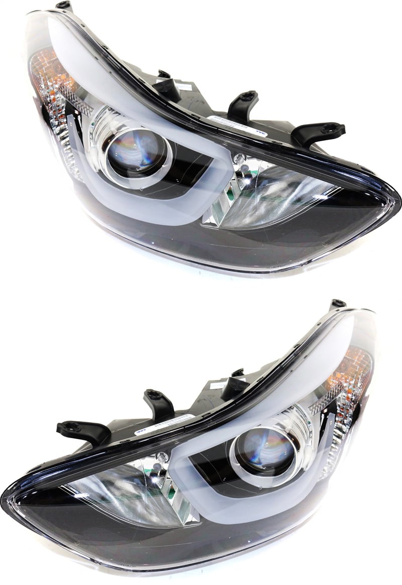 Pair/Set - Headlight Assembly for 2014-2016 Hyundai Elantra, Right (Passenger) and Left (Driver), Halogen w/ LED Position Light, USA Built, Replacement