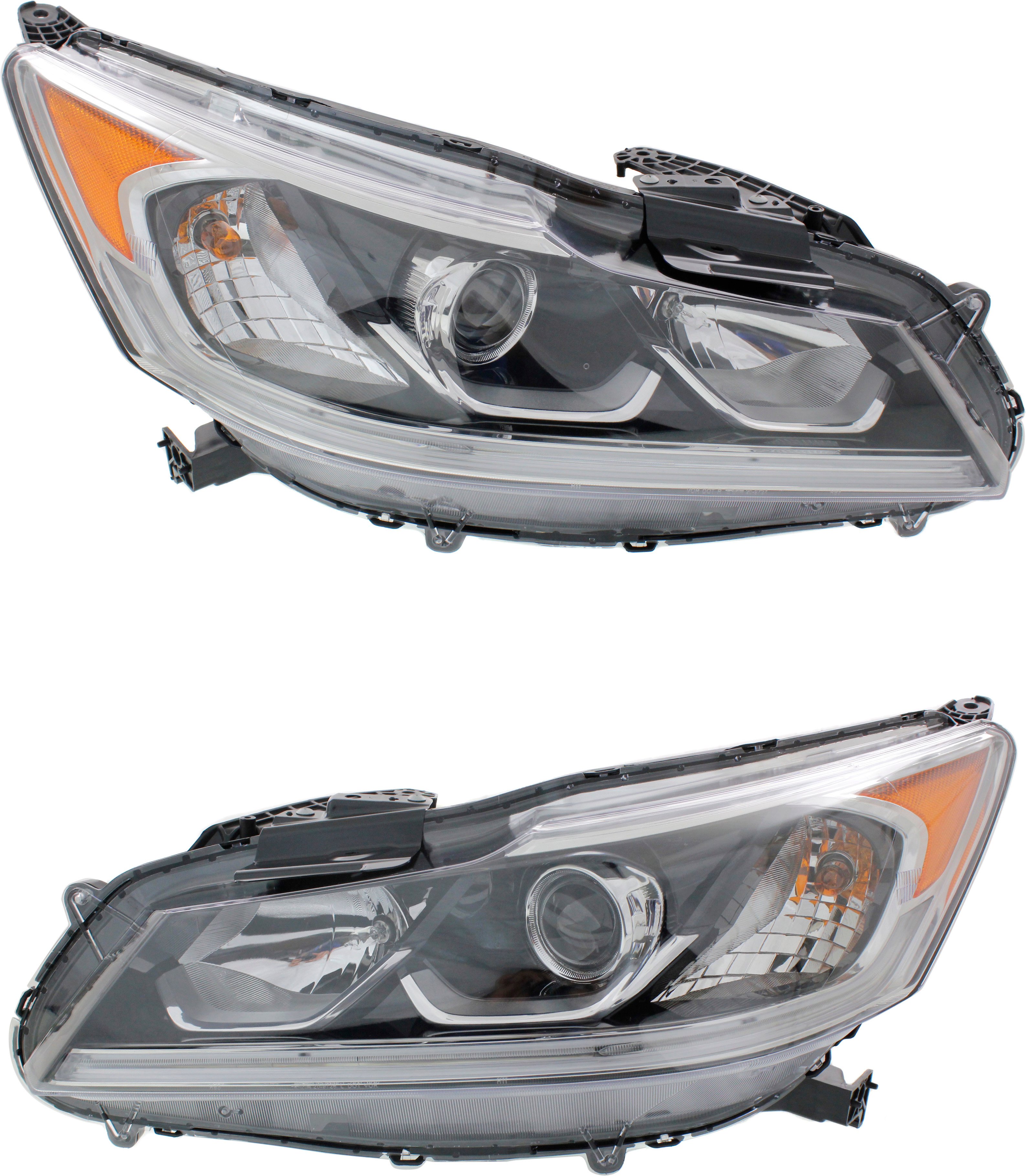 Headlight Assembly Pair/Set for 2016-2017 Honda Accord Sedan, Right (Passenger) and Left (Driver) Sides, Excludes Hybrid/LX/Touring Models - Replacement
