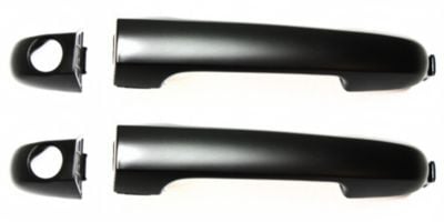 Front Exterior Door Handle Pair/Set for 2006-2012 Hyundai Elantra, Right (Passenger)=Left (Driver), Primed (Ready to Paint), with Keyhole (Handle+Cover), Replacement