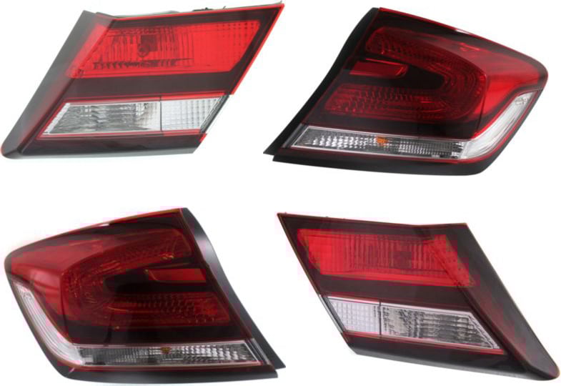 Tail Light Assembly for 2014-2015 Honda Civic, Pair/Set of 4, Inner and Outer, Right (Passenger) and Left (Driver), Replacement