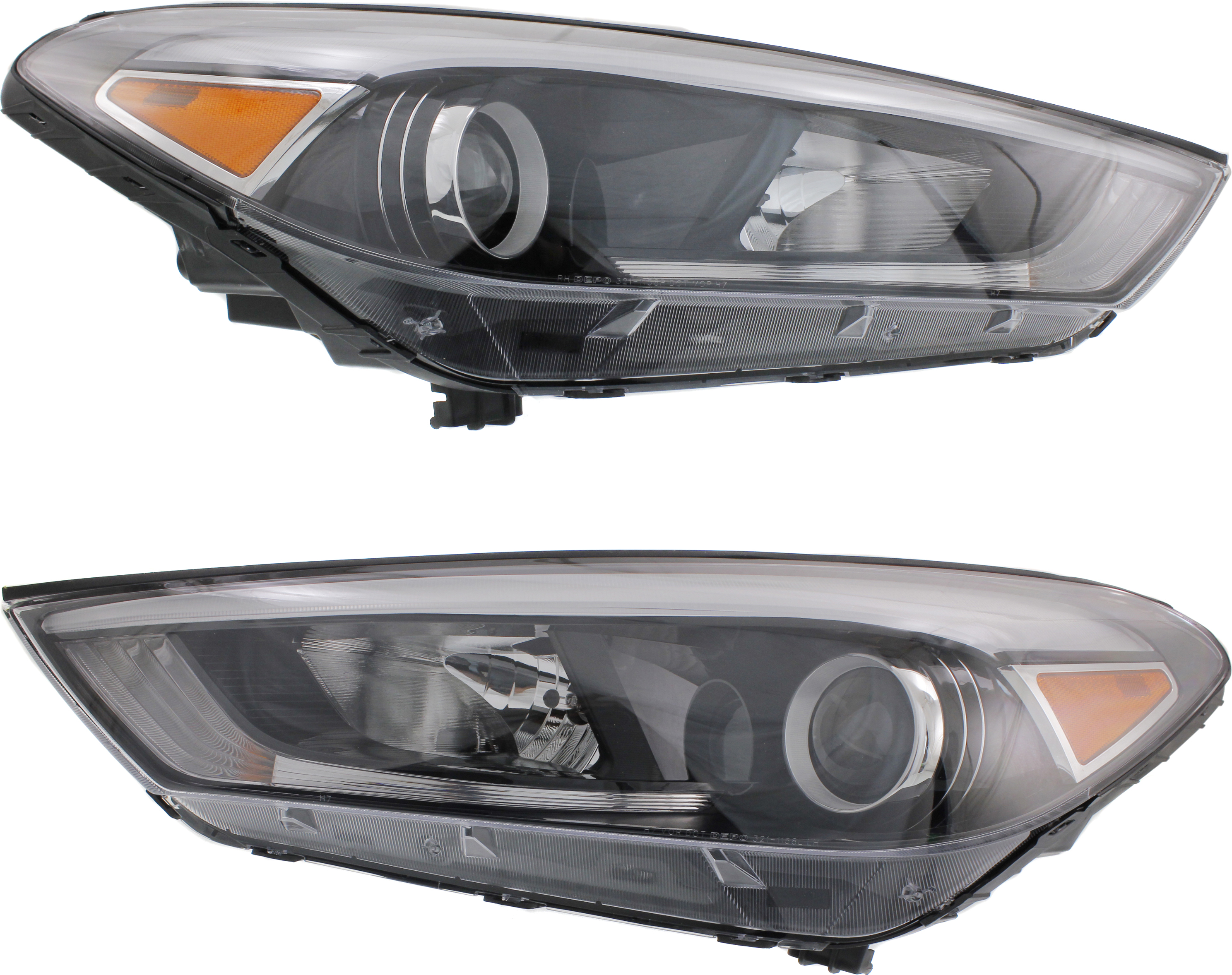 Headlight Assembly Pair/Set for Hyundai Tucson 2016-2018, Right (Passenger) and Left (Driver), Halogen with LED Position Light, Replacement