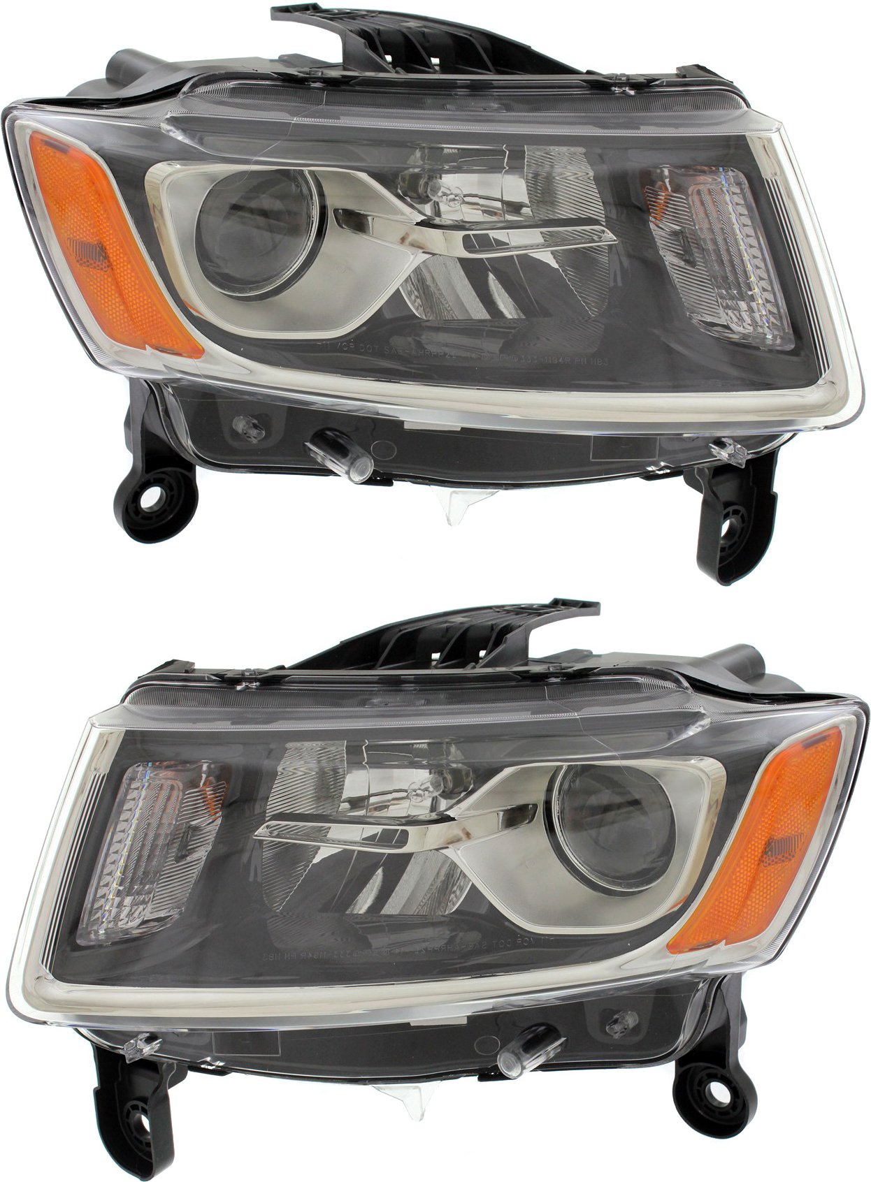 Headlight Assembly Pair/Set for Jeep Grand Cherokee 2014-2016, Right (Passenger) & Left (Driver), Halogen, Standard Type, Replacement