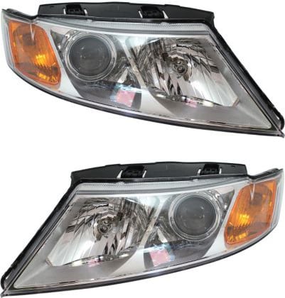 Pair/Set - Headlight Assembly for OPTIMA 2009-2010, Right (Passenger) and Left (Driver), Halogen, Chrome Interior, Composite Type, New Body Style Replacement