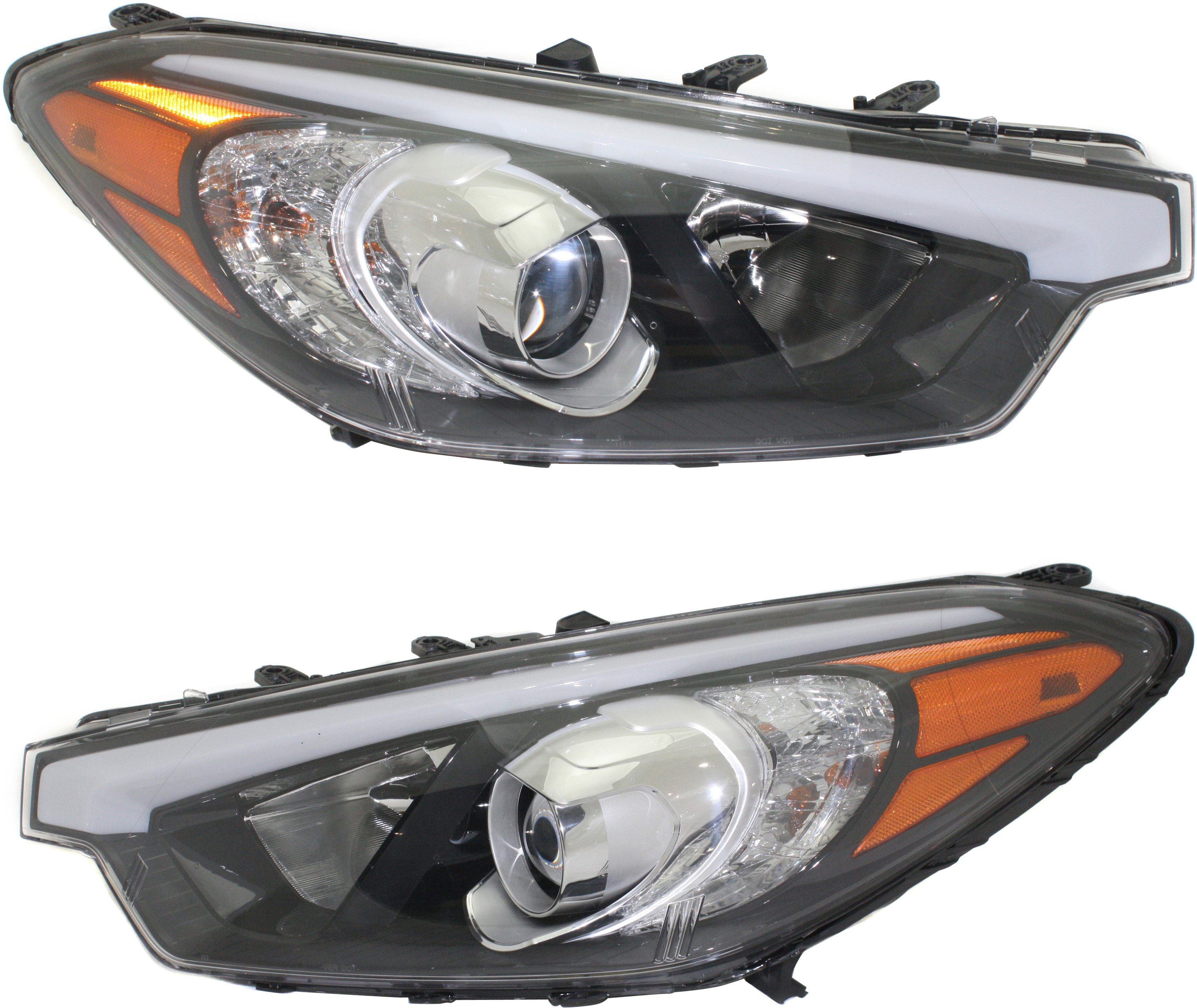 Headlight Assembly Pair/Set for Kia Forte 2014-2016 Sedan LX Model, Right (Passenger) and Left (Driver), Halogen, Without LED Position Light, Replacement