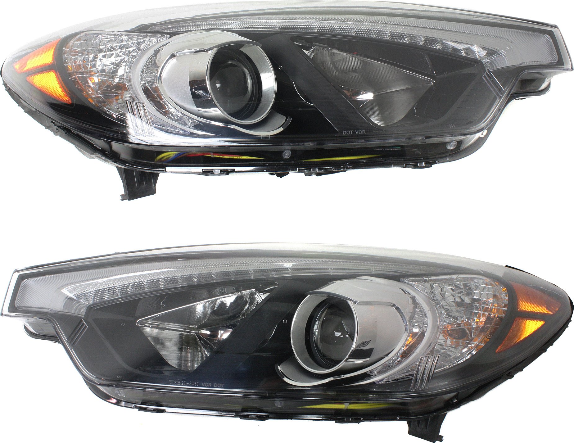 Pair/Set - Headlight Assembly for 2014-2015 Kia Forte/Forte Koup/Forte5, Right (Passenger) and Left (Driver), Halogen with LED Position Light, Up to October 17, 2014, Replacement