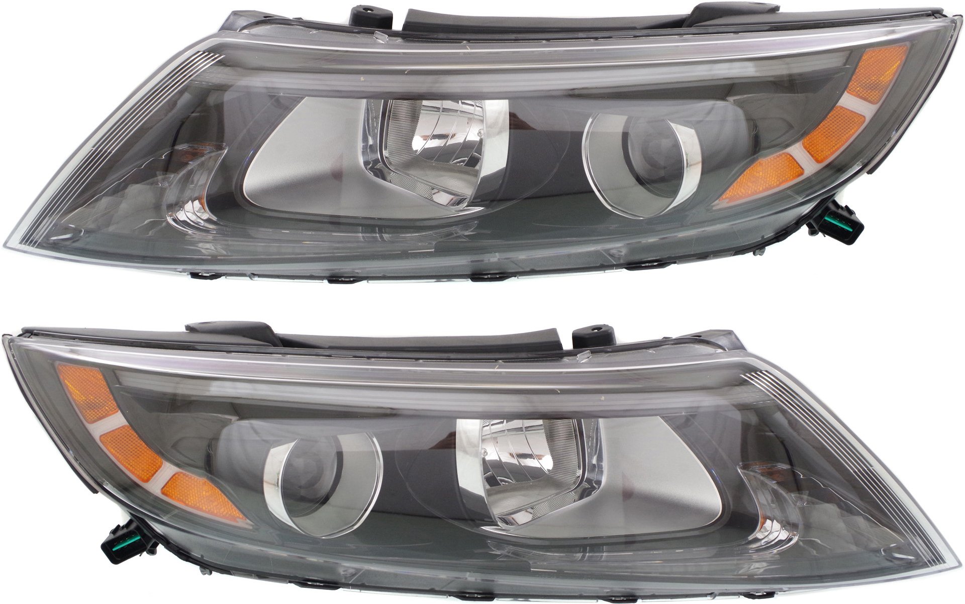 Pair/Set - Headlight Assembly for Optima 2014-2015, Right (Passenger) and Left (Driver), Halogen, Without LED Position Light, Excludes Hybrid Model, USA Built, Replacement