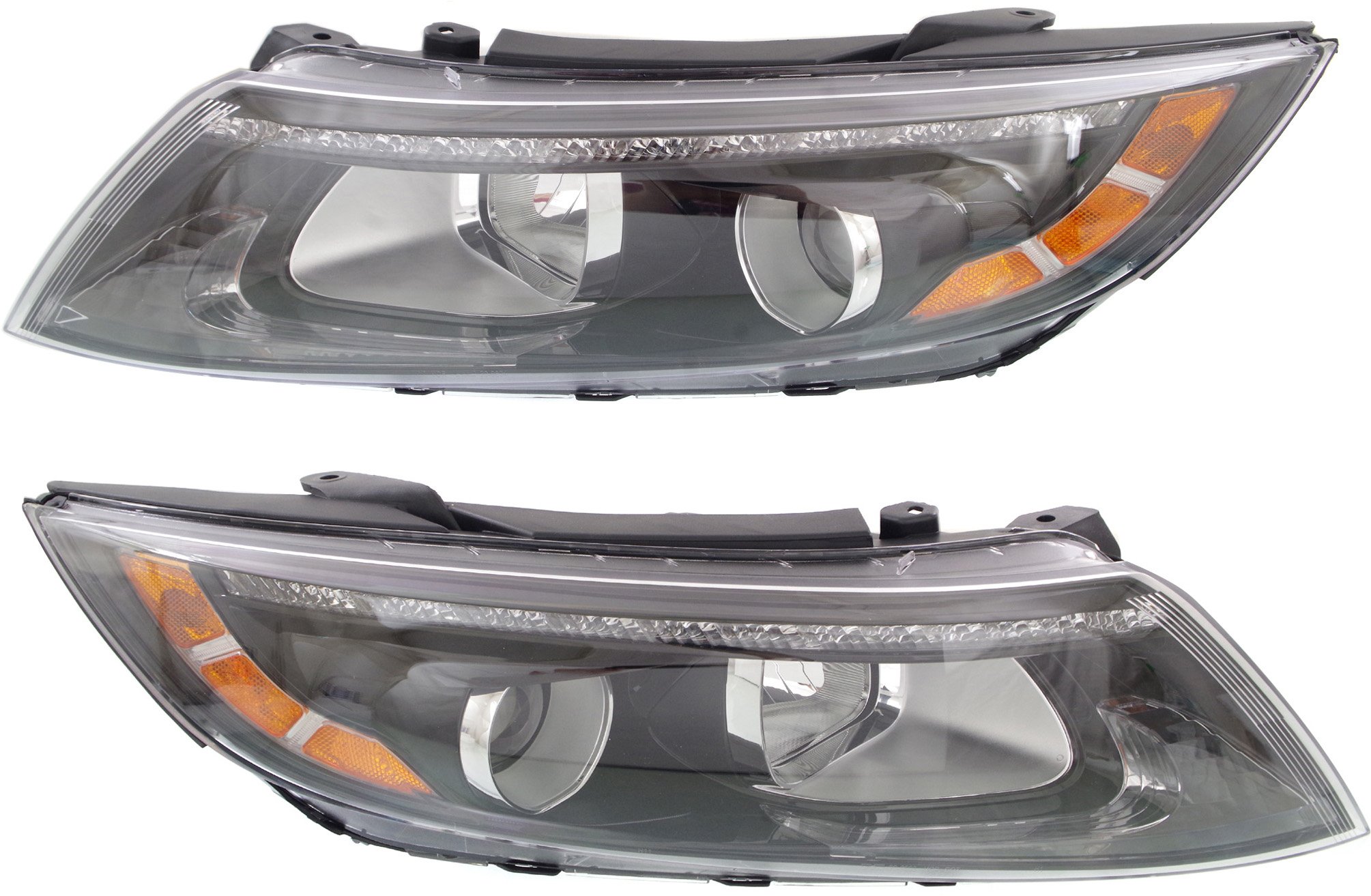 Headlight Assembly Pair/Set for KIA OPTIMA 2014-2015 - Right (Passenger) & Left (Driver), Halogen Bulbs, with LED Position Light, Excludes Hybrid Model, USA Built, Replacement