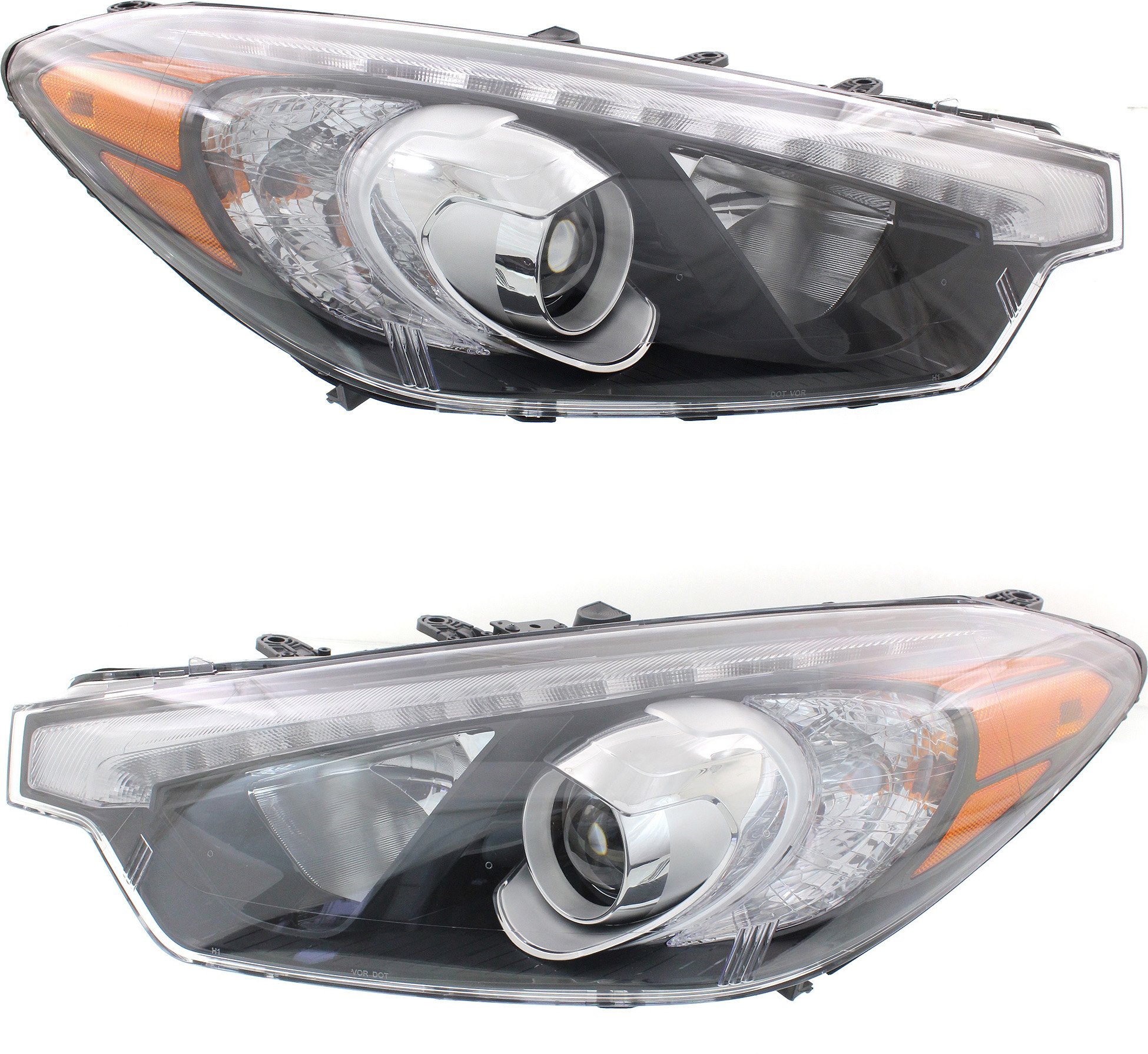 Headlight Assembly Pair/Set for KIA FORTE/FORTE KOUP/FORTE5 (2015-2016), Right (Passenger) and Left (Driver), Halogen with LED Position Light, Replacement