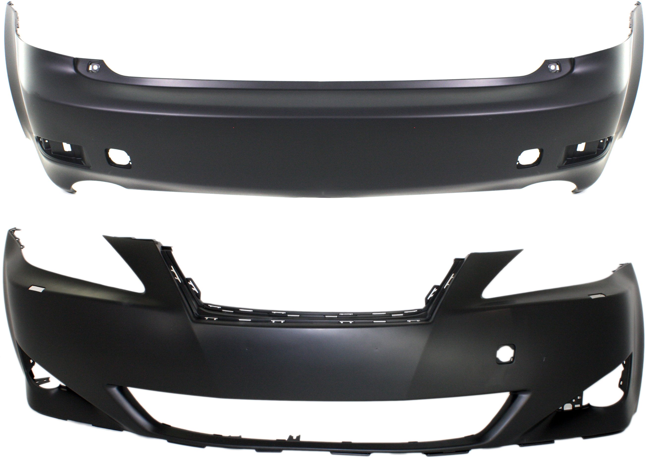 Front and Rear Bumper Cover Set for 2006-2008 Lexus IS250/IS350, Primed (Ready to Paint), Without Pre-Collision System, Replacement