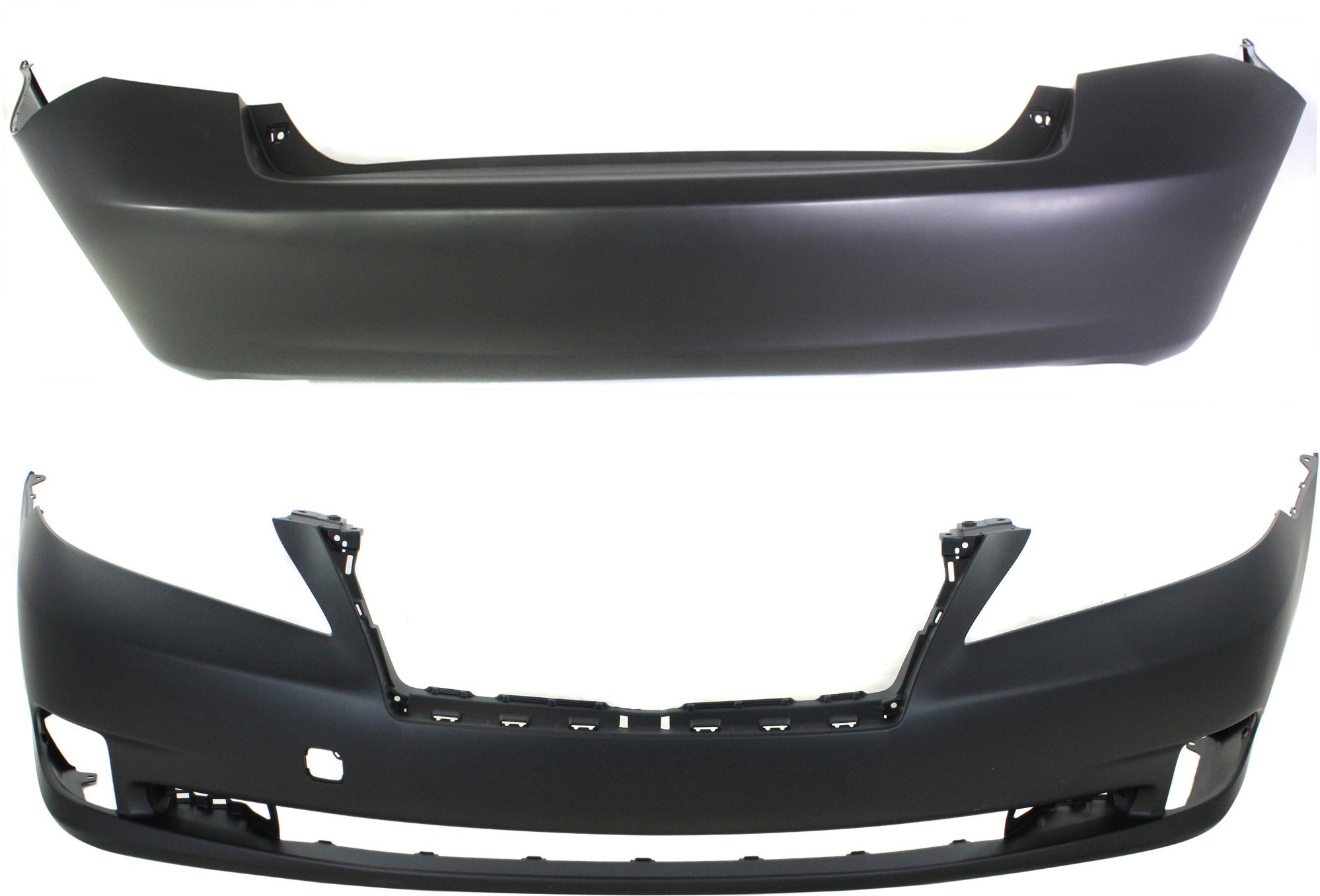 Front and Rear Bumper Cover Set for 2010-2012 Lexus ES350, Primed (Ready to Paint), Without Parking Aid Sensor Holes Replacement