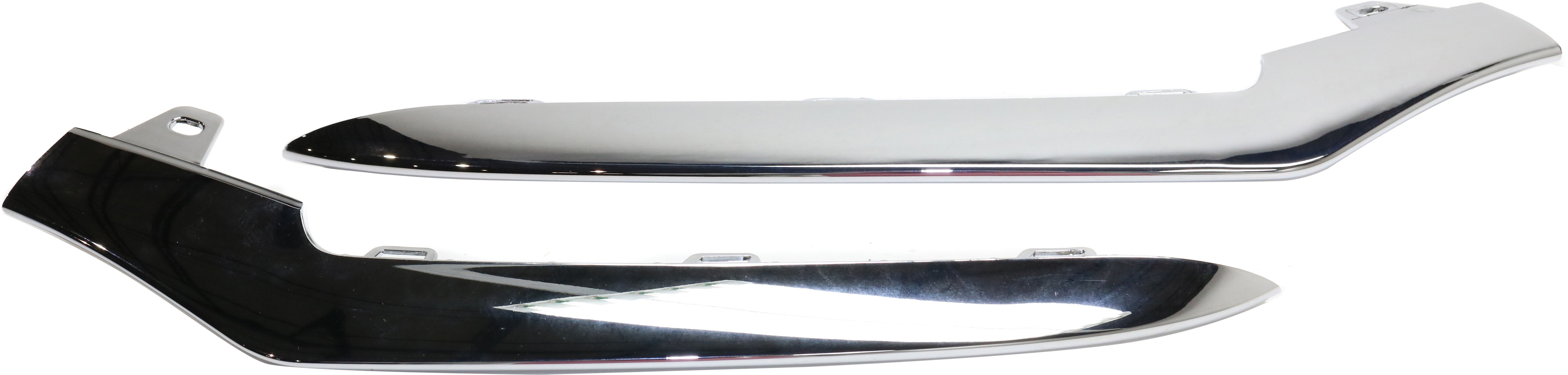Front Bumper Molding Pair/Set for Mercedes-Benz E-Class (2014-2016), Right (Passenger) and Left (Driver), Chrome, with AMG Styling Package, Sedan 2014/Wagon, Excludes E63 Model, Replacement