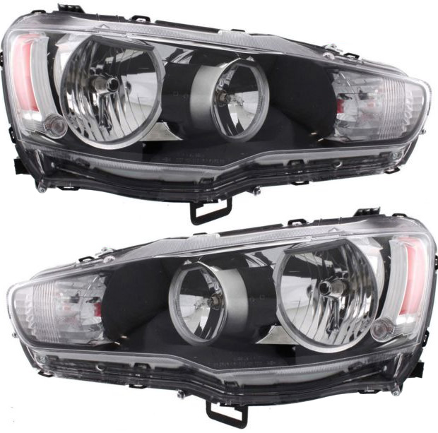 Headlight Assembly Pair/Set for Mitsubishi Lancer 2008-2009, Right (Passenger) and Left (Driver), Halogen, To November 2008, Replacement