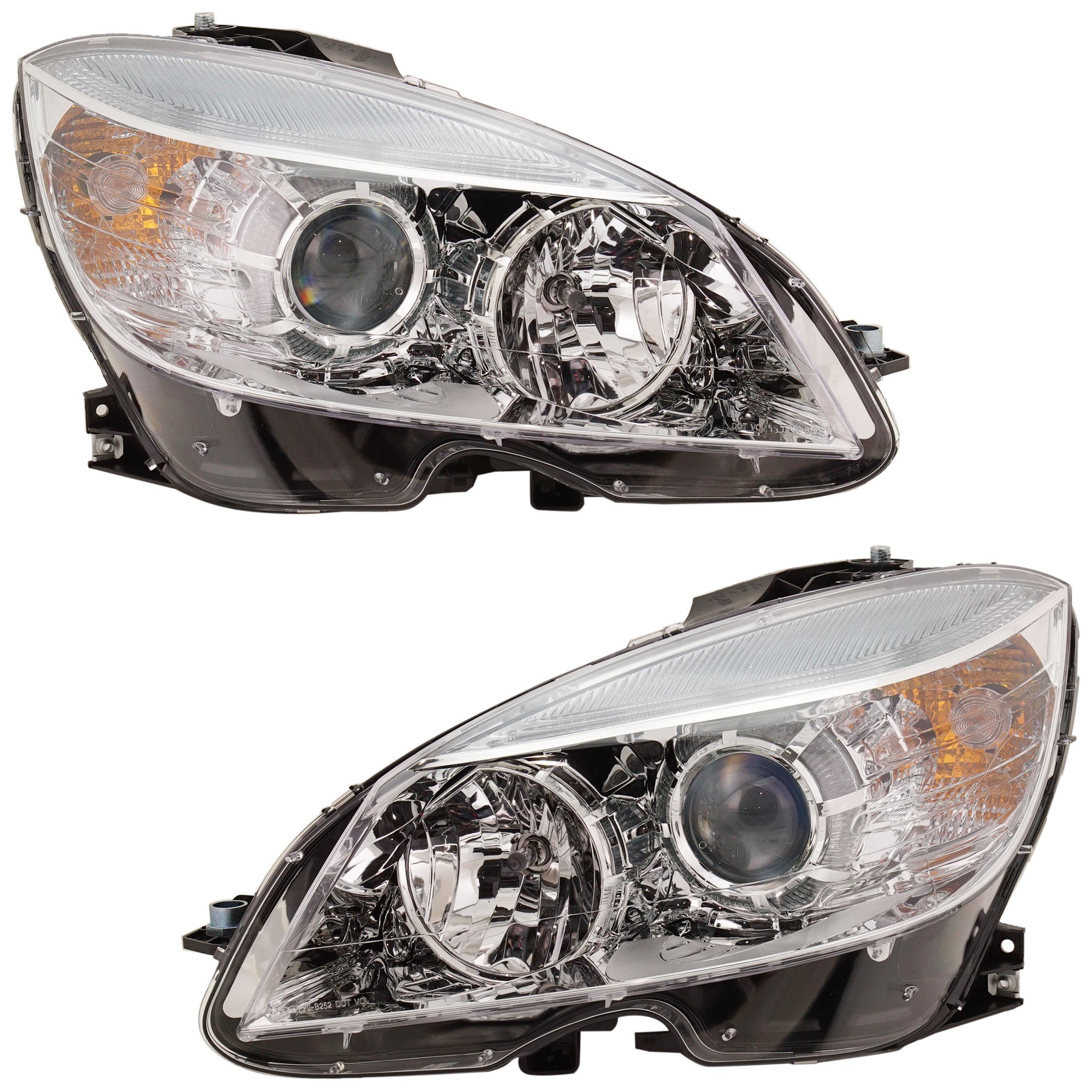 Headlight Assembly Pair/Set for Mercedes-Benz C-Class 2008-2011, Halogen, Right (Passenger) and Left (Driver) Replacement