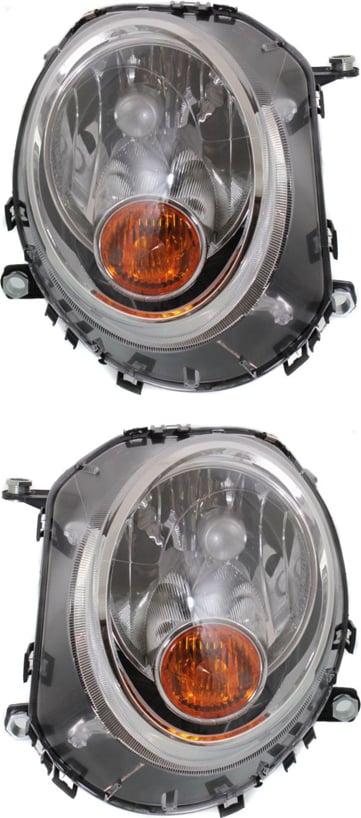 Headlight Assembly for 2007-2015 Cooper with Right (Passenger) and Left (Driver) Halogen Lights, w/ Yellow Turn Signal - Replacement Pair/Set