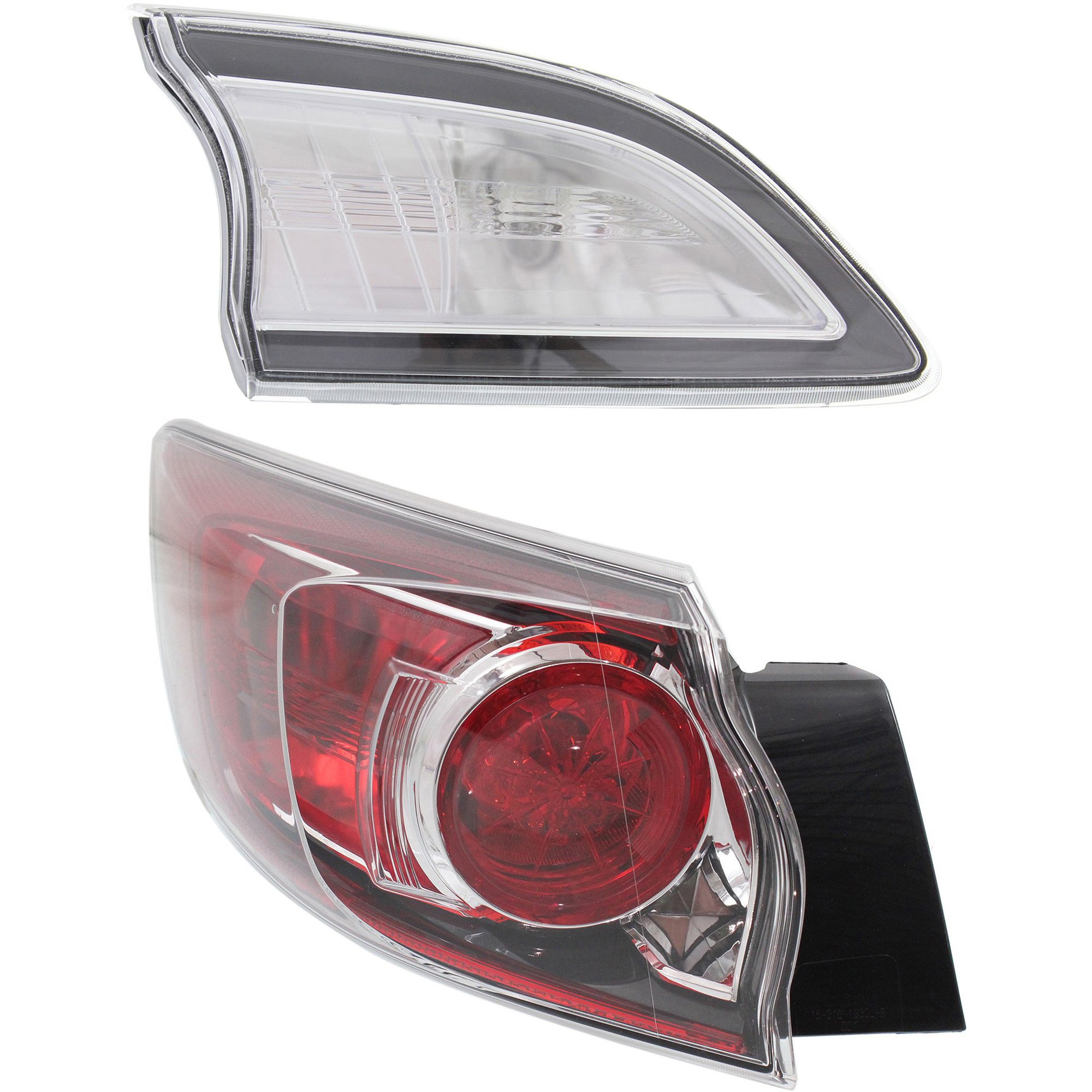 Tail Light Set for 2010-2013 Mazda 3 Hatchback, Inner and Outer, Halogen, Left (Driver) Side Replacement