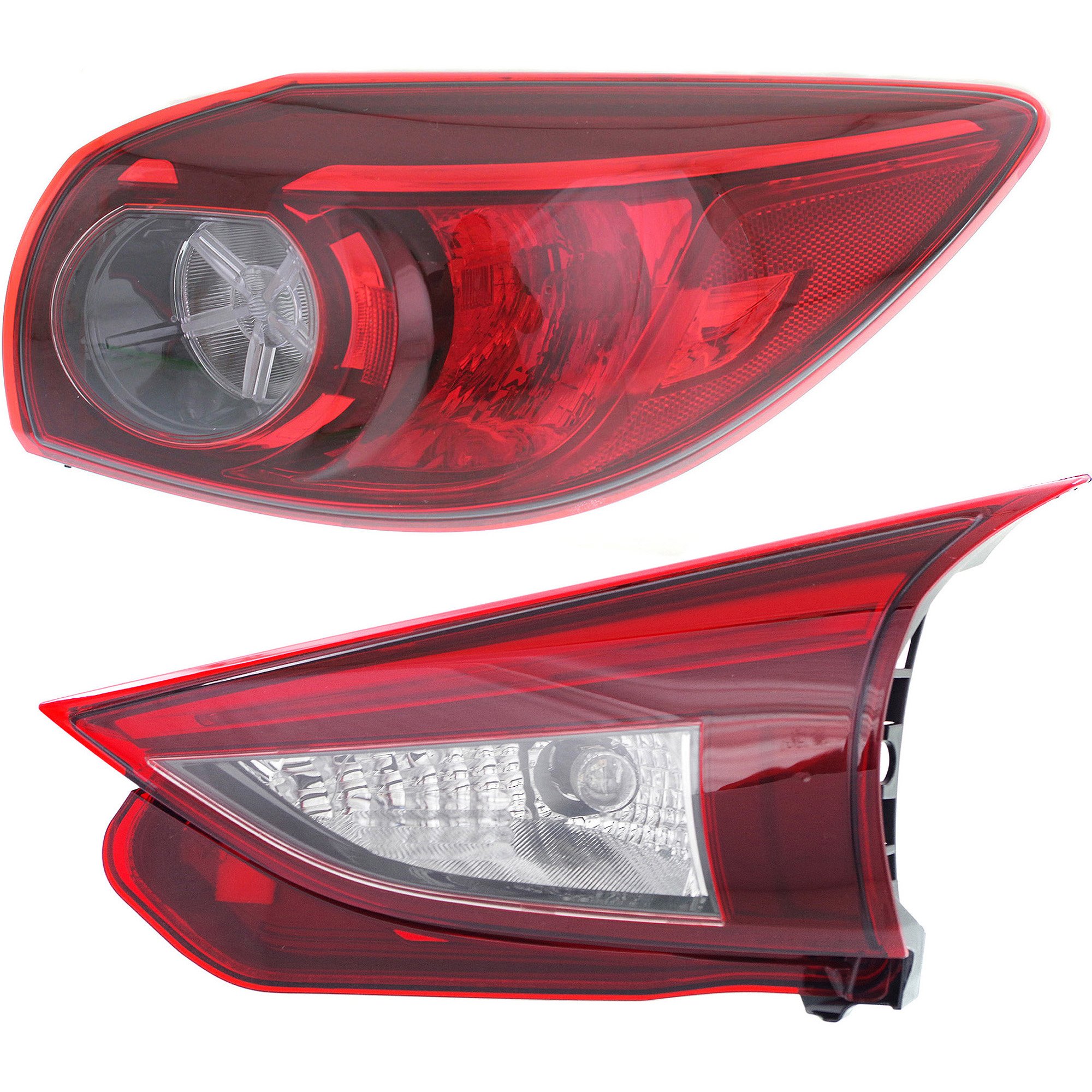 Tail Light Assembly Set for Mazda 3 Sport/Mazda 3, 2014-2018, Right (Passenger) Inner and Outer, Clear & Red Lens Replacement